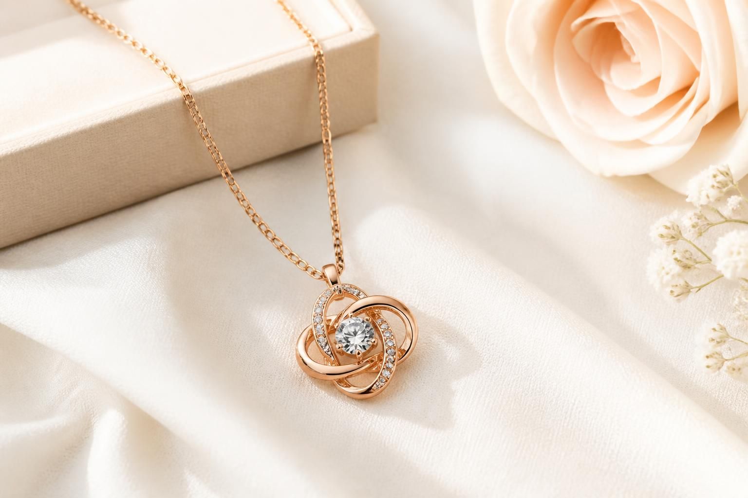 The Eternal Necklace displayed in elegant gift packaging on a bright