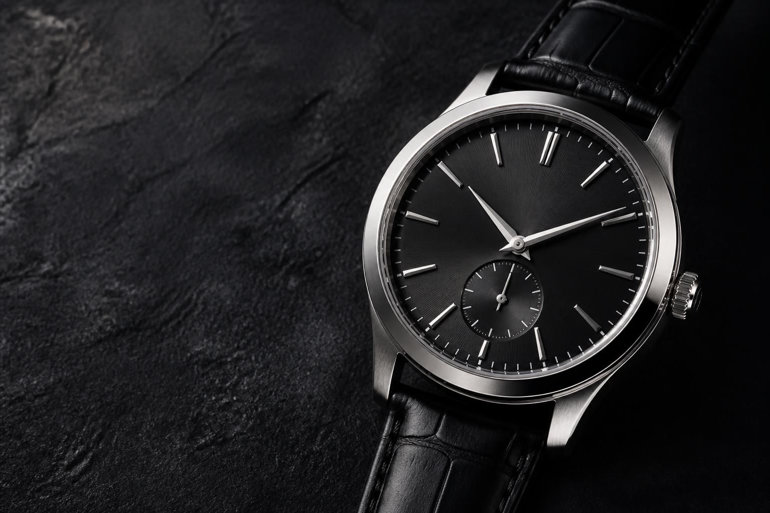 Luxury watch close-up on a subtly textured dark backdrop