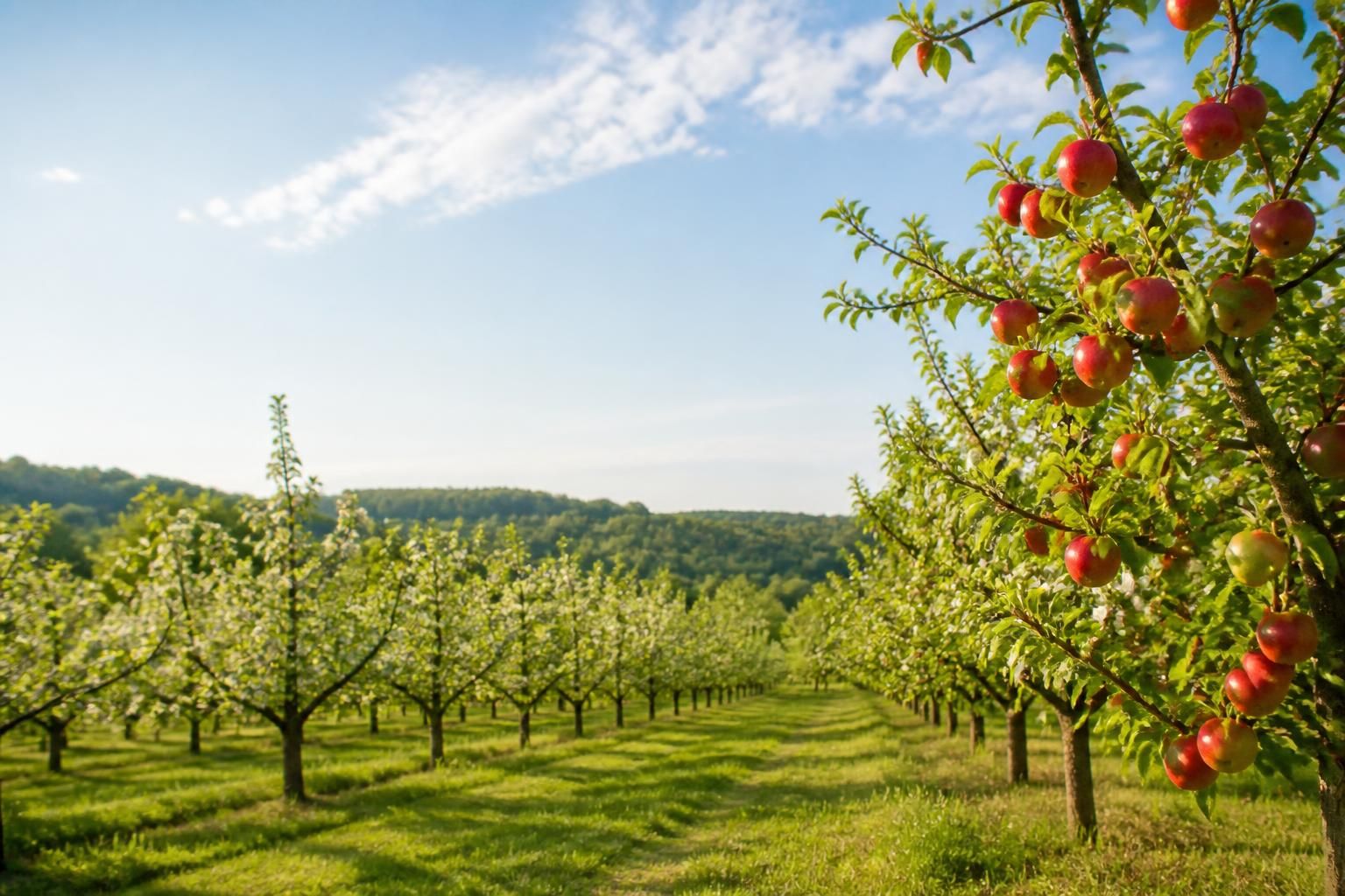 Ralphs Orchard fruit trees in a bright