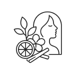 Minimal editorial icon of interlocking scent notes and a portrait frame