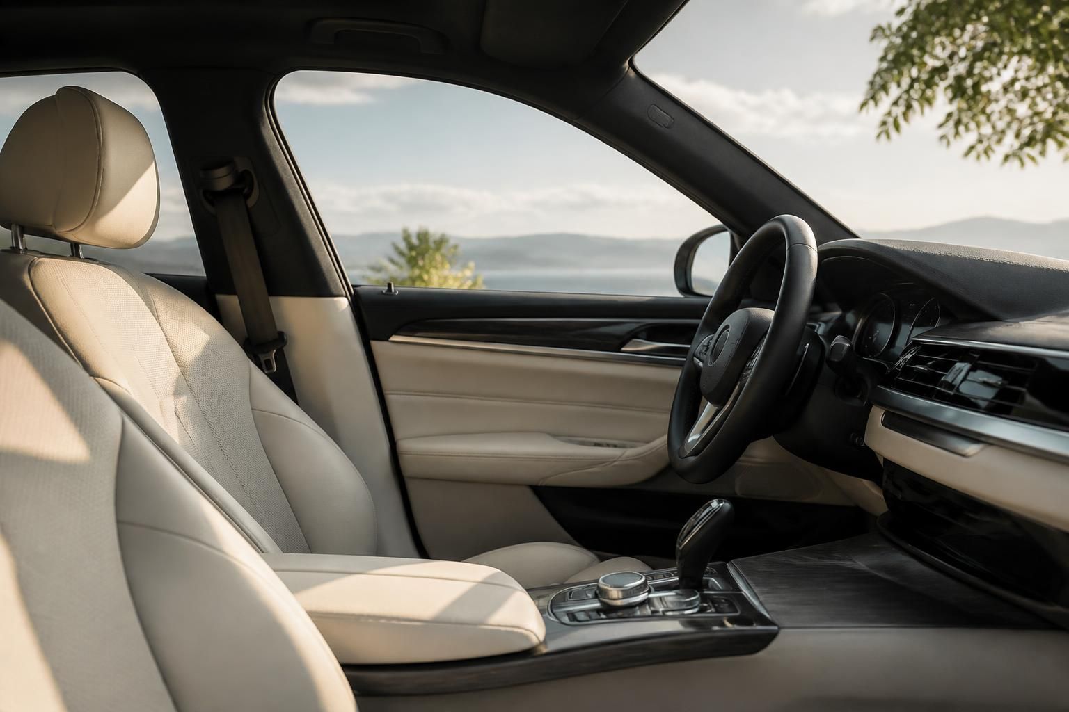 A premium car cabin interior with subtle freshness cues