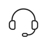 Flat headset icon, centered, dark charcoal on pure white background, minimal lines