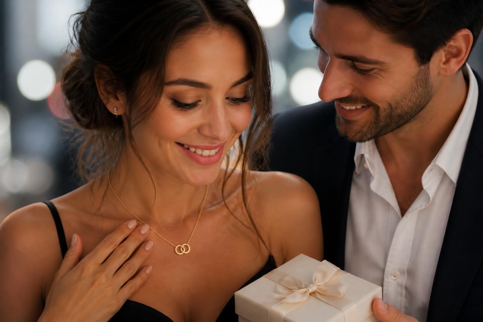 A delicate eternal necklace displayed in a bright
