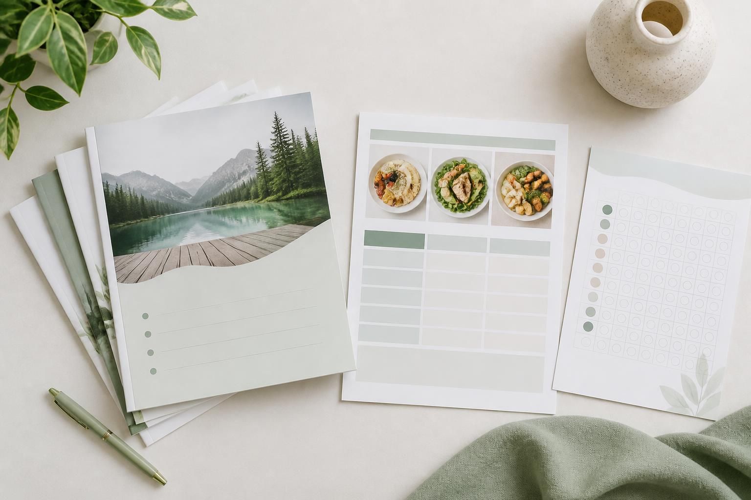 VivaHealthGuide bundle mockup with stacked wellness workbook pages