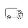 Minimal line icon of a small delivery truck with motion lines